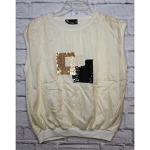 Timmy Woods Beverly Hills Collection 100% silk sequins sleeveless blouse Large.